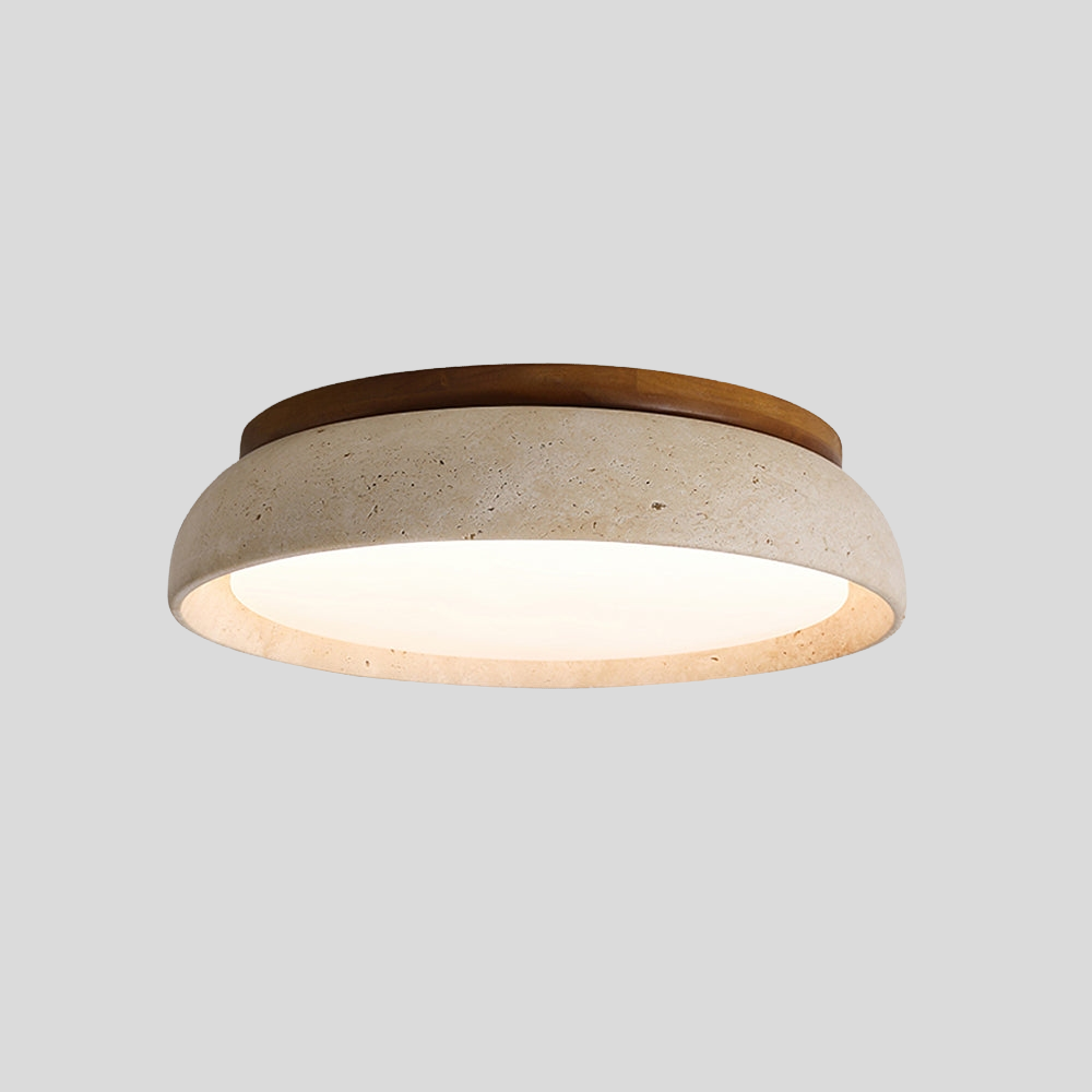 Travero Stone Flush Mount Ceiling Light – LED Travertine Wood Modern Minimalist Low Profile Ceiling Fixture