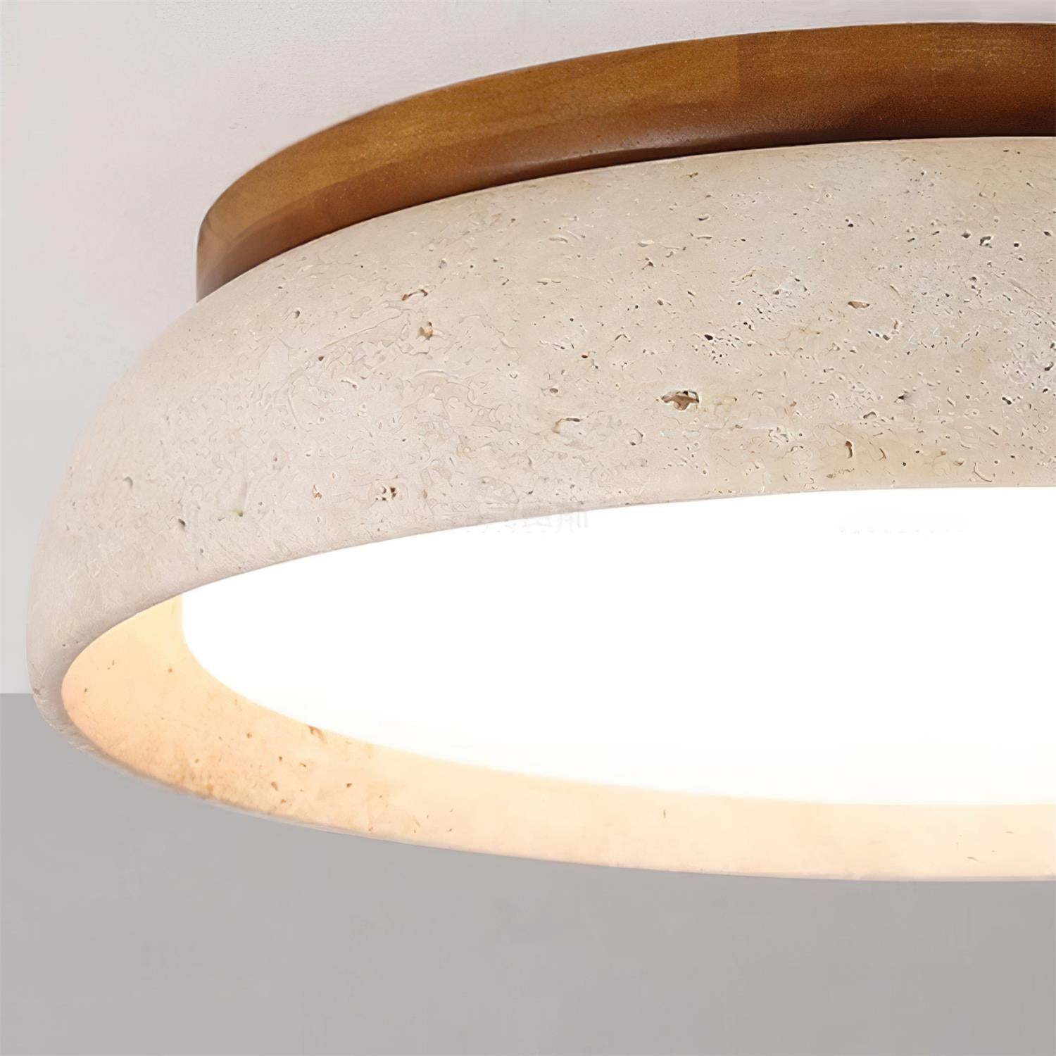 Travero Stone Flush Mount Ceiling Light – LED Travertine Wood Modern Minimalist Low Profile Ceiling Fixture