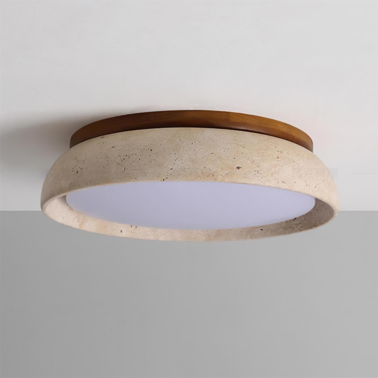 Travero Stone Flush Mount Ceiling Light – LED Travertine Wood Modern Minimalist Low Profile Ceiling Fixture