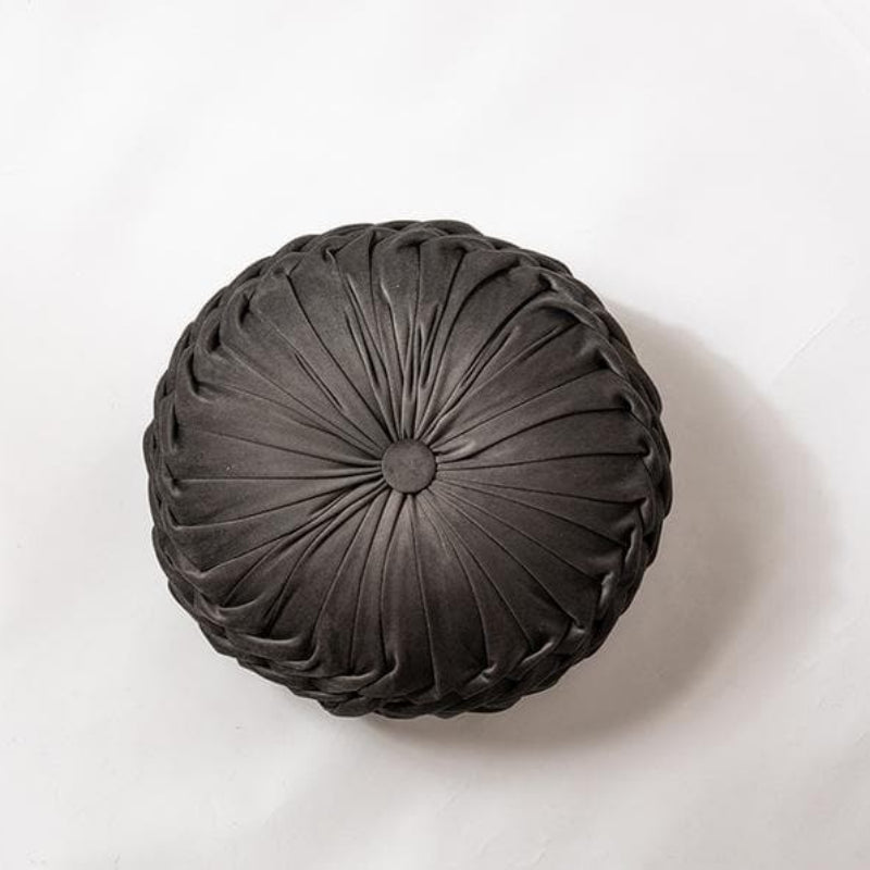 Plexa Round Throw Pillow – Velvet Pleated Decorative Cushion Gray 16x16 Couch Bedroom Living Room