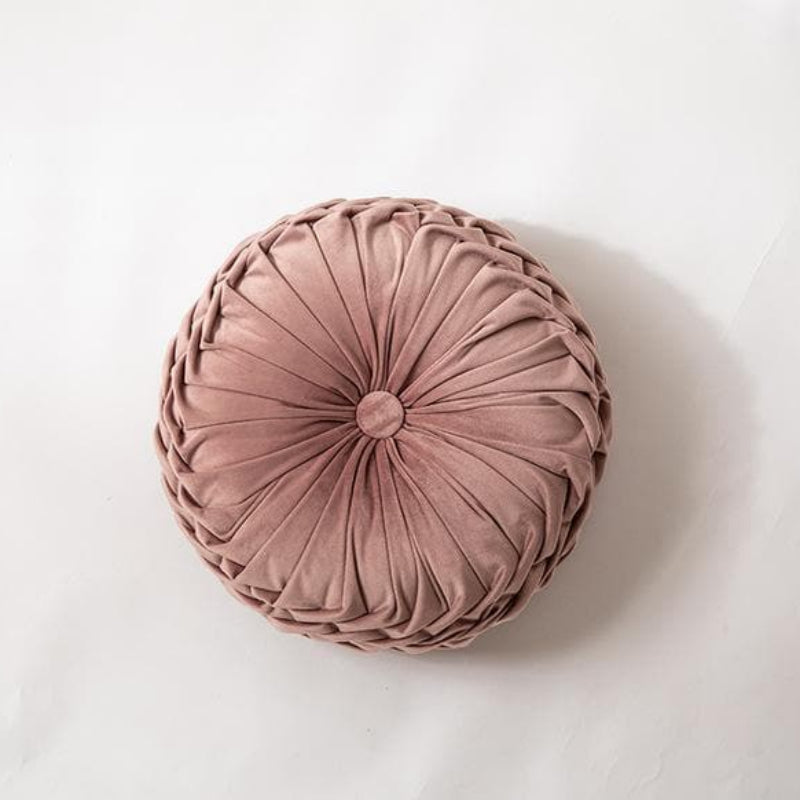 Plexa Round Throw Pillow – Velvet Pleated Decorative Cushion Gray 16x16 Couch Bedroom Living Room
