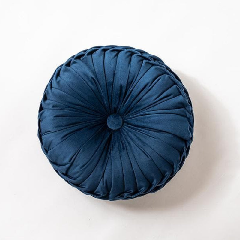 Plexa Round Throw Pillow – Velvet Pleated Decorative Cushion Gray 16x16 Couch Bedroom Living Room
