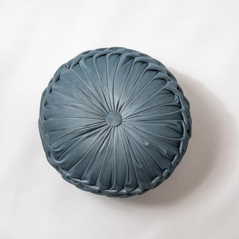Plexa Round Throw Pillow – Velvet Pleated Decorative Cushion Gray 16x16 Couch Bedroom Living Room
