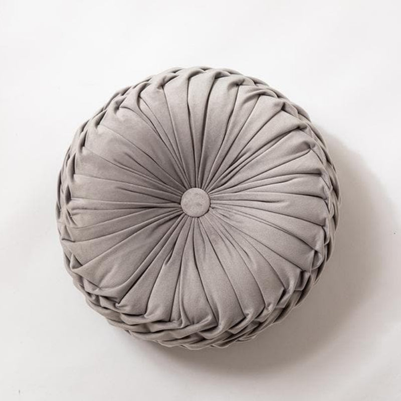 Plexa Round Throw Pillow – Velvet Pleated Decorative Cushion Gray 16x16 Couch Bedroom Living Room