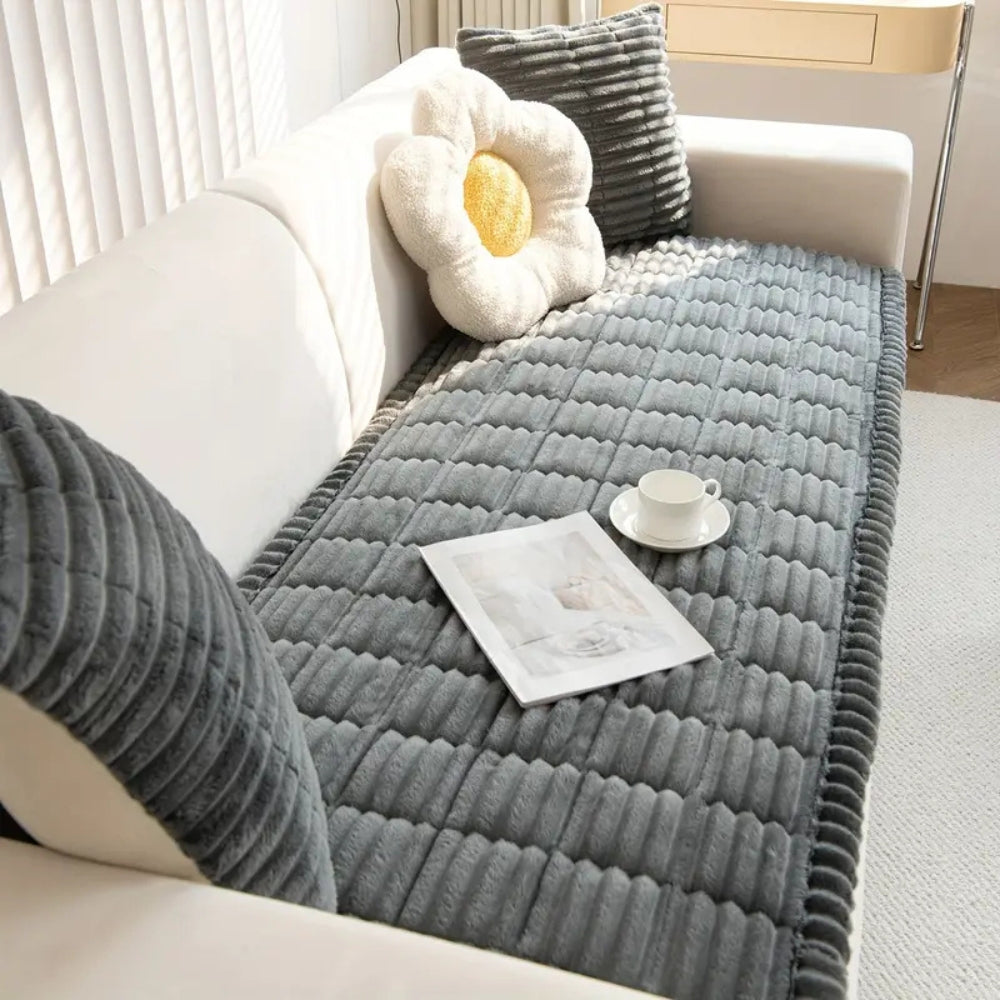 Ridgeway Quilted Sofa Slipcover – Plush Corduroy Couch Protector Machine Washable Living Room Furniture Cover