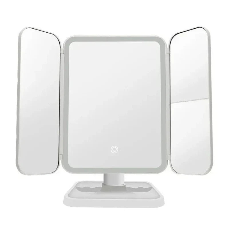 Reflectra Trifold Vanity Mirror – LED Lighted Makeup Mirror Tabletop Touch Control Adjustable Portable