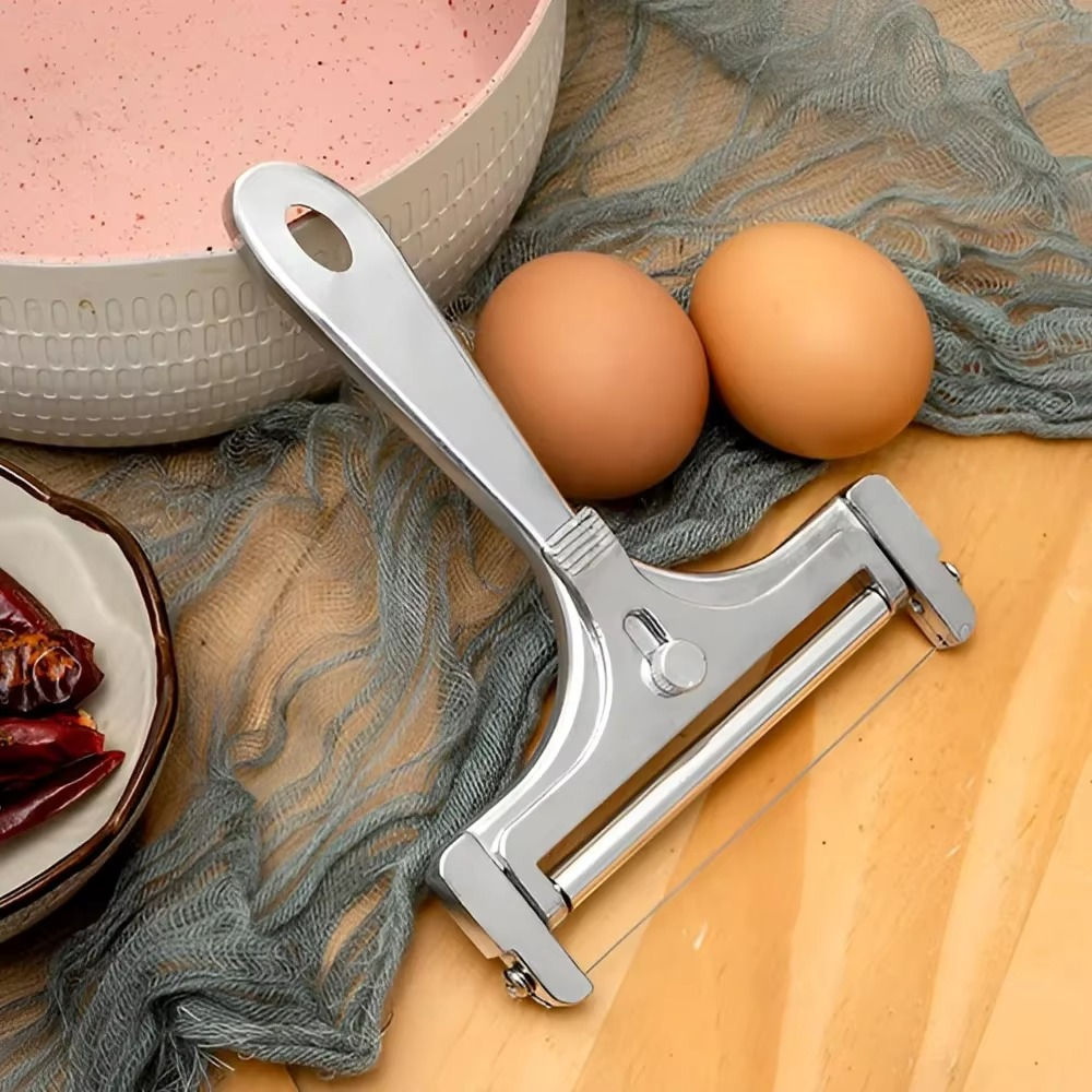 Slicemaster Pro Cheese Slicer – Adjustable Stainless Steel Wire Cutter Kitchen Tool Black Handle