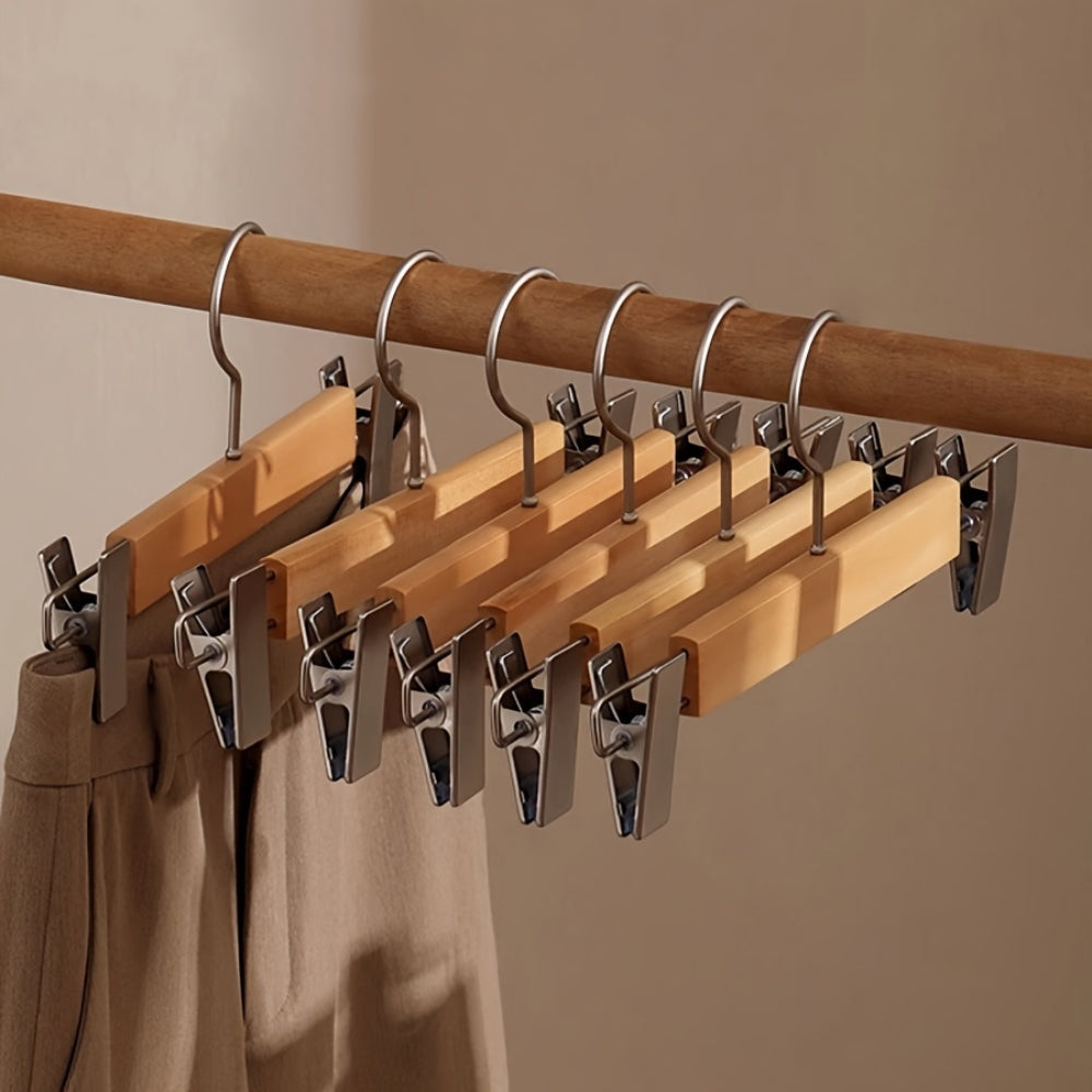 Norvik Wooden Trouser Hanger – Premium Pants Skirt Clip Hanger Rotating Hook Natural Wood Closet Organizer