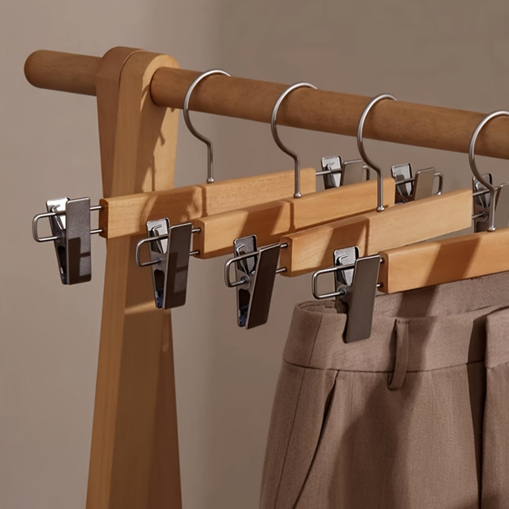 Norvik Wooden Trouser Hanger – Premium Pants Skirt Clip Hanger Rotating Hook Natural Wood Closet Organizer