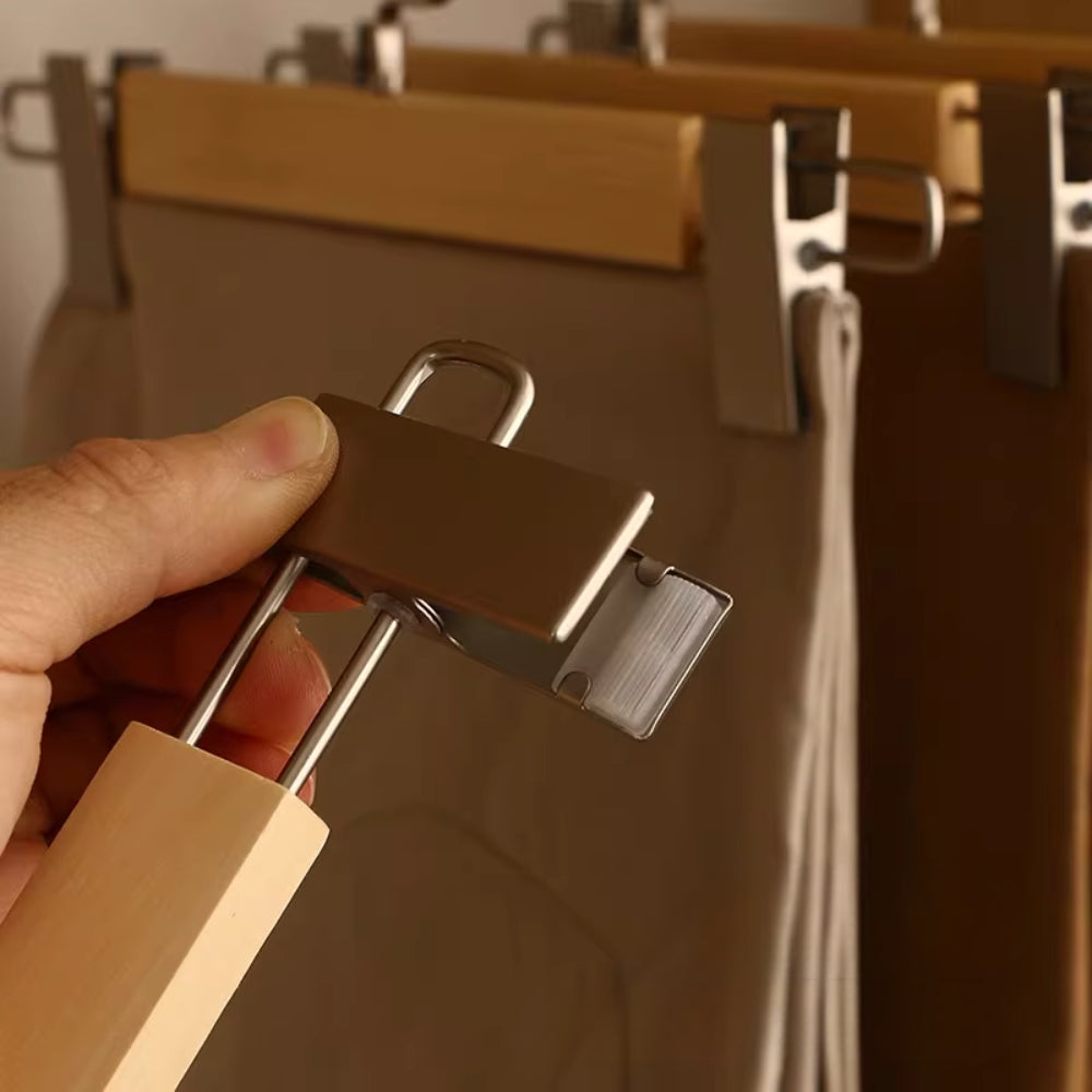 Norvik Wooden Trouser Hanger – Premium Pants Skirt Clip Hanger Rotating Hook Natural Wood Closet Organizer