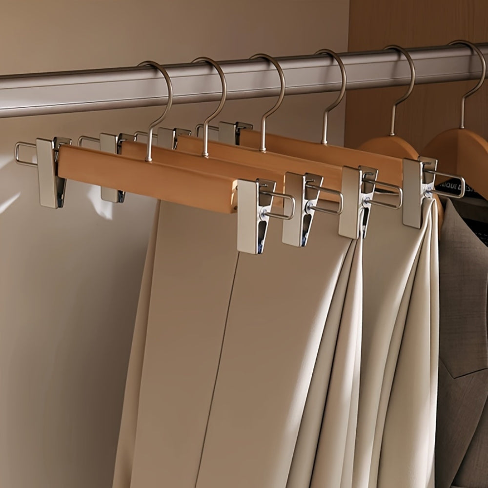 Norvik Wooden Trouser Hanger – Premium Pants Skirt Clip Hanger Rotating Hook Natural Wood Closet Organizer