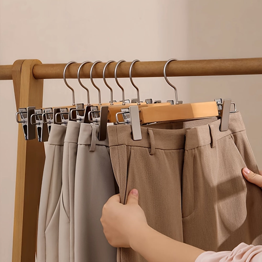 Norvik Wooden Trouser Hanger – Premium Pants Skirt Clip Hanger Rotating Hook Natural Wood Closet Organizer