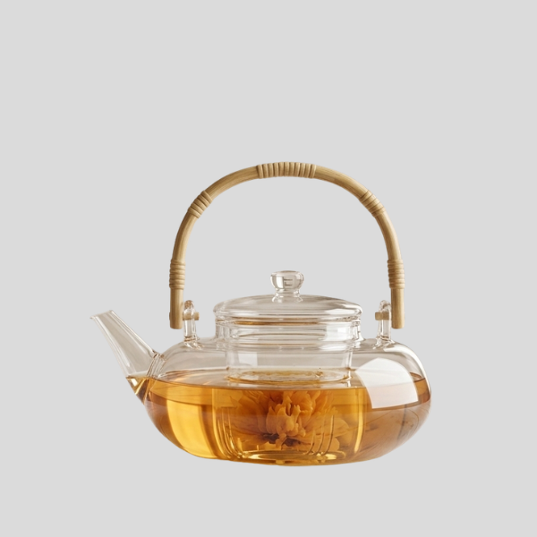 Verdani Glass Teapot – Clear Borosilicate Heat Resistant Brewing Pot Bamboo Handle 400ml 1000ml