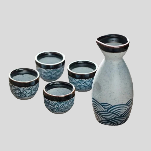 Kagami Sake Set – Handcrafted Japanese Ceramic Sake Bottle Cup Set Decorative Table Living Room
