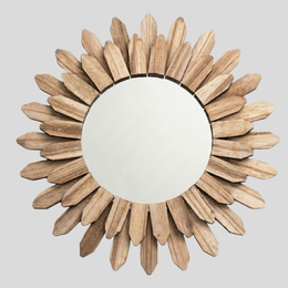 Solarian Sunburst Wall Mirror – Round Natural Wood Decorative Living Room Bedroom Entryway Decor