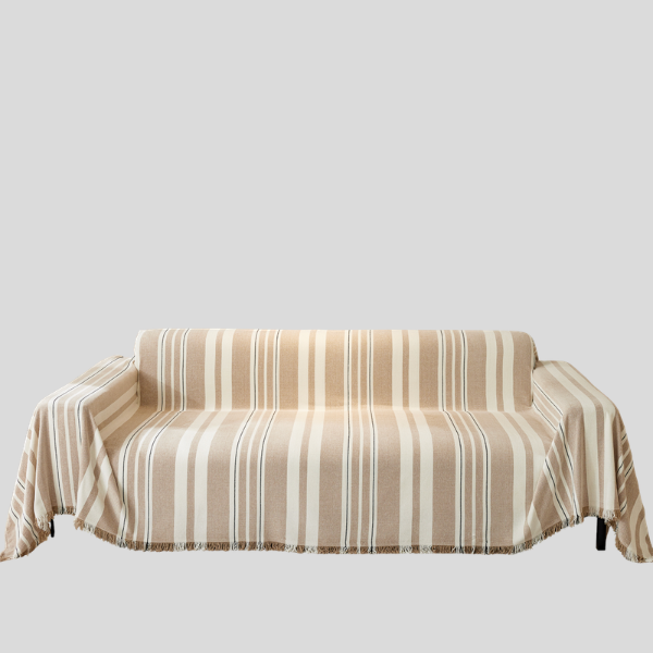 Riviera Stripe Sofa Throw – Cotton Linen Sofa Cover Couch Protector Living Room Bedroom Furniture