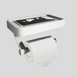Cortex Ledge Toilet Paper Holder – Wall Mounted Bathroom Storage Shelf Phone Organizer White