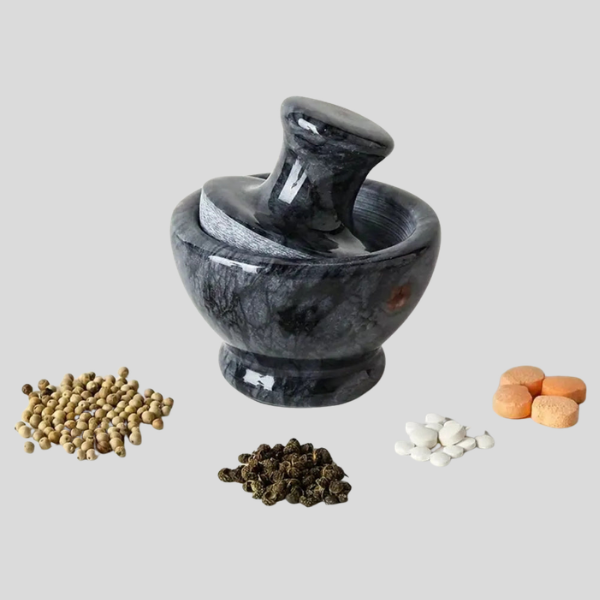 Vespera Marble Mortar Pestle Set – Natural Black Stone Kitchen Spice Herb Grinder Crusher