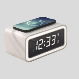 Chrona Sync Alarm Clock – Wireless Charging Digital LED Display Bedroom Nightstand White Minimalist