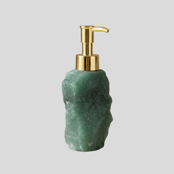 Verdara Stone Soap Dispenser – Natural Green Crystal Rock Bathroom Gold Pump Bottle Luxury Decor