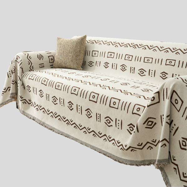 Tribeca Woven Throw Blanket – Geometric Mudcloth Sofa Cover Couch Protector Farmhouse Boho Living Room Decor