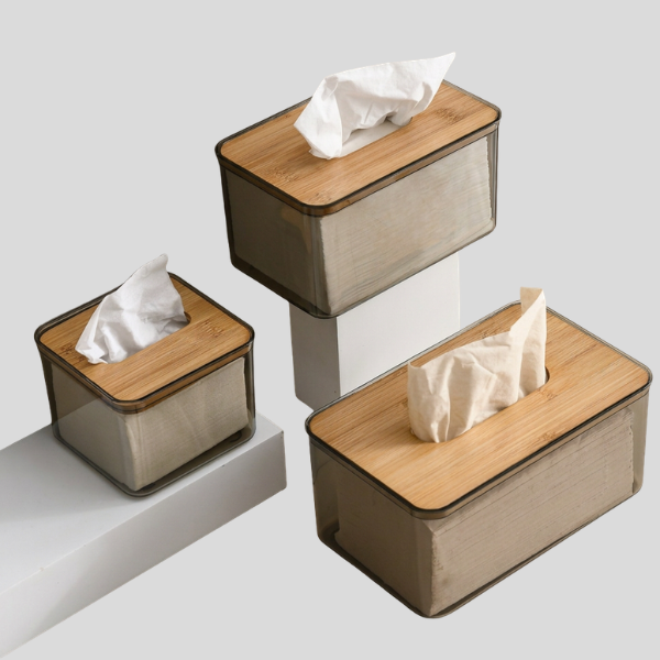 Bambrix Tissue Box Holder – Modern Bamboo Lid Storage Organizer Bathroom Bedroom Living Room Decor