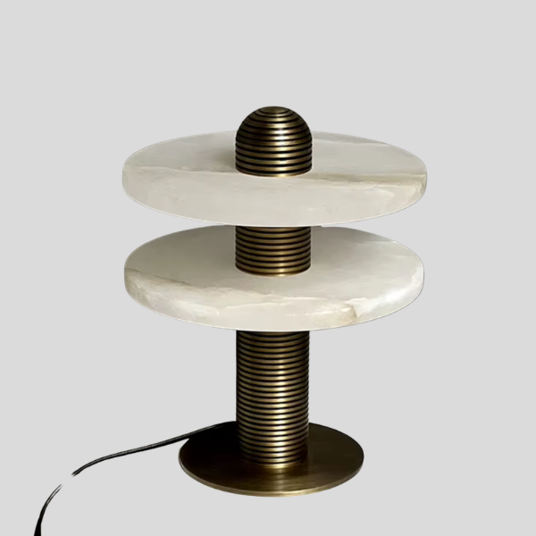 Stratum Marble Table Lamp – Modern Tiered Alabaster Brass Living Room Bedroom Decorative Lighting