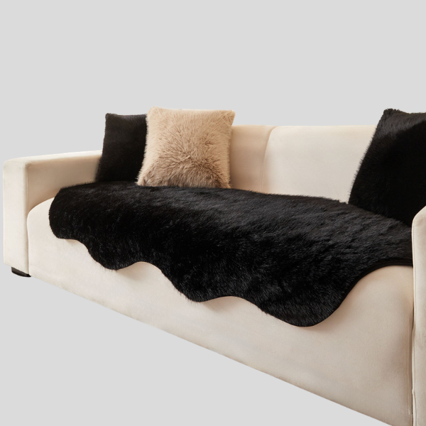 Pelton Faux Fur Throw Blanket – Black Sheepskin Couch Cover Sofa Living Room Bedroom Decor