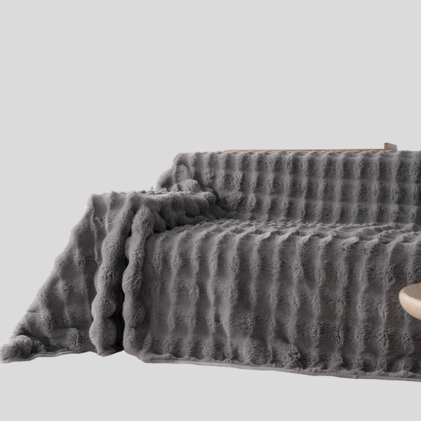 Cirrus Plush Throw Blanket – Faux Fur Channel Stitch Grey Luxury Soft Cozy Bedroom Living Room Decor