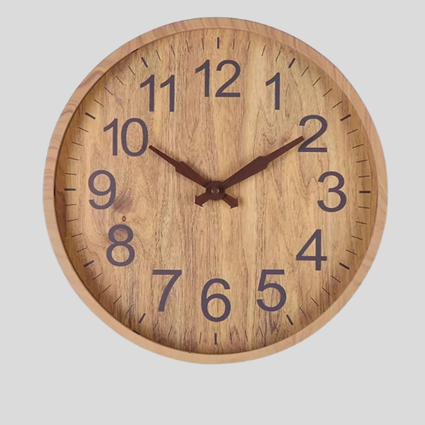 Grainley Round Wall Clock – Wood Analog Silent Living Room Bedroom Kitchen Farmhouse Decorative