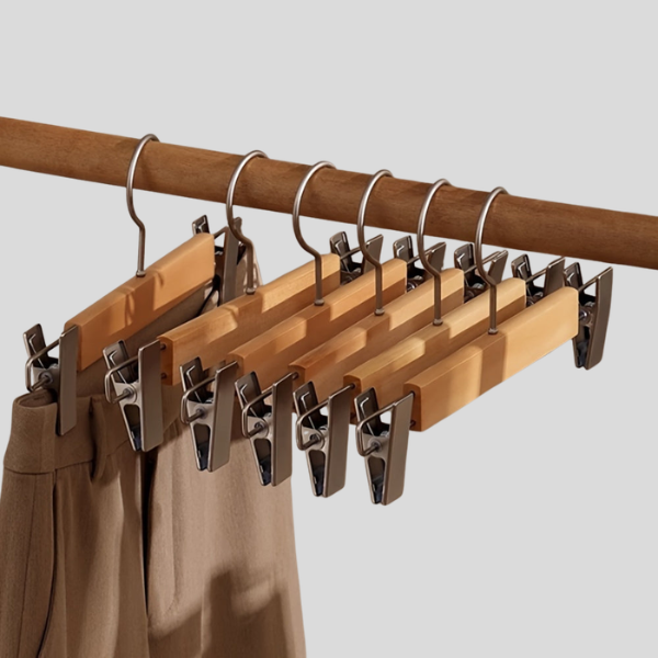 Norvik Wooden Trouser Hanger – Premium Pants Skirt Clip Hanger Rotating Hook Natural Wood Closet Organizer