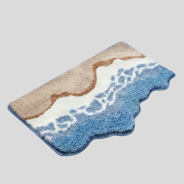 Coasta Beach Bath Mat – Ocean Wave Microfiber Bathroom Rug Non Slip Backing Soft Absorbent