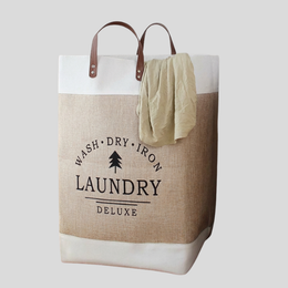 Breckton Laundry Hamper – Large Fabric Storage Basket Leather Handles Bedroom Bathroom Organizer