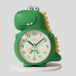 Rexley Dinosaur Alarm Clock – Kids Bedroom Silent Analog Clock Green Decorative Tabletop Nightstand