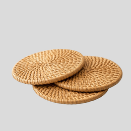 Spiralen Woven Coaster Set – Natural Rattan Round Drink Coasters Coffee Table Decor Kitchen Dining Room