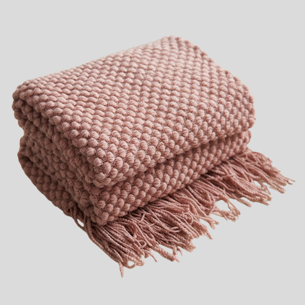 Knitwell Waffle Throw Blanket – Chunky Knit Textured Fringe Cozy Soft Decorative Sofa Couch Bedroom