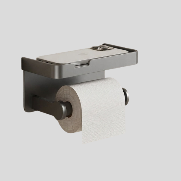 Vektra Ledge Toilet Paper Holder – Wall Mounted Bathroom Tissue Holder Storage Shelf Matte Black