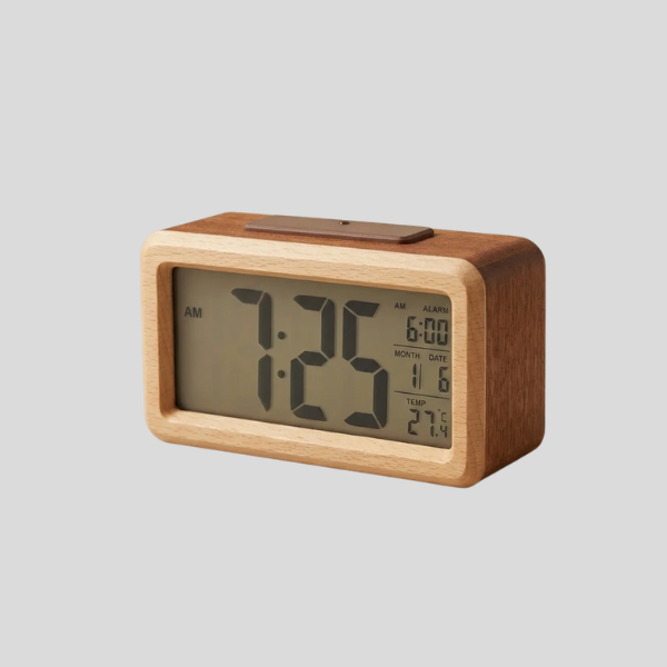 Grenwood Digital Alarm Clock – Wood Frame LCD Display Temperature Calendar Bedroom Nightstand