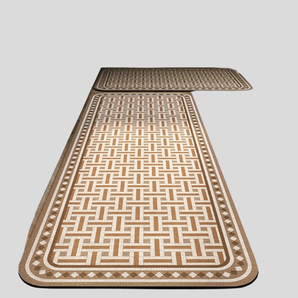 Lattica Kitchen Floor Mat – Geometric Basketweave Crystal Velvet Non-Slip Absorbent Runner Rug
