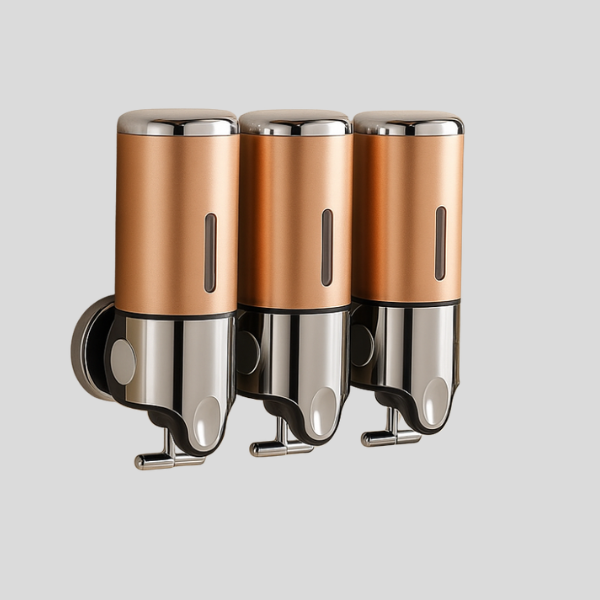 Bronson Triple Soap Dispenser – Wall Mounted Bathroom Kitchen Shampoo Organizer Chrome Rose Gold