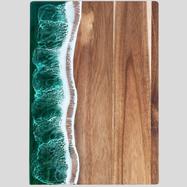 Tidara Ocean Resin Cutting Board – Acacia Wood Charcuterie Serving Board Kitchen Handmade Coastal Decor