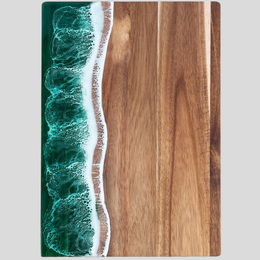 Tidara Ocean Resin Cutting Board – Acacia Wood Charcuterie Serving Board Kitchen Handmade Coastal Decor