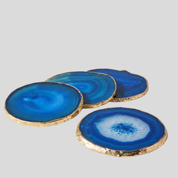 Azurina Agate Coaster Set – Natural Blue Stone Drink Coasters Gold Edge Luxury Table Decor