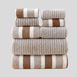 Riverton Stripe Towel Set – Luxury Coral Fleece Bathroom Towels Quick Dry Soft Absorbent Machine Washable