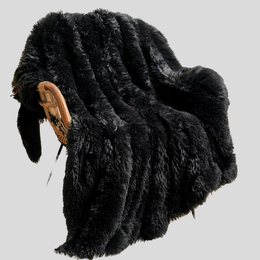 Noctis Shag Throw Blanket – Black Faux Fur Reversible Sherpa Cozy Soft Luxury Bed Couch Sofa Decor