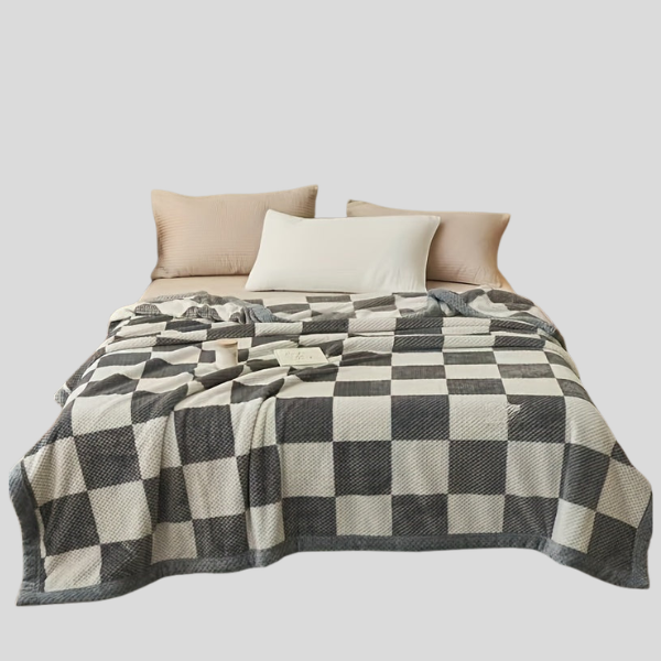 Checkra Coral Fleece Throw Blanket – Ultra Soft Plaid Bed Sofa Cozy Warm Lightweight Machine Washable