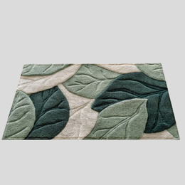 Foliara Leaf Bath Mat – Botanical Green Cream Microfiber Non-Slip Washable Bathroom Rug Decor