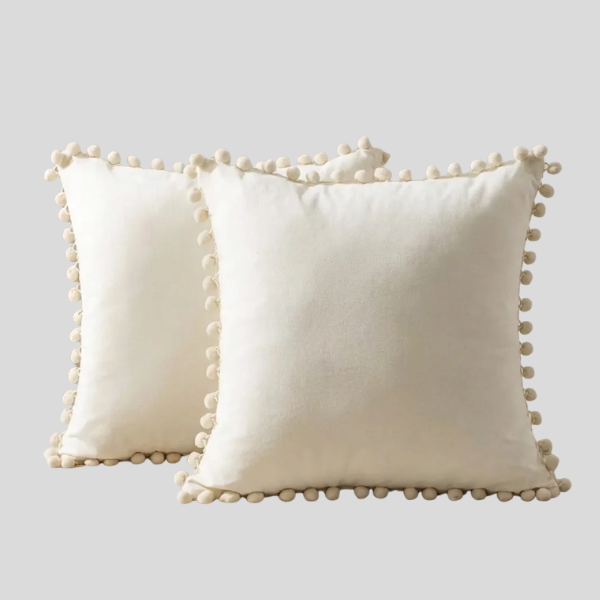 Bellamy Pom Pom Pillow Covers – Decorative Throw Cushion Cover Set White Cotton Linen Living Room Bedroom