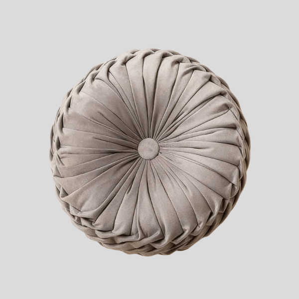 Plexa Round Throw Pillow – Velvet Pleated Decorative Cushion Gray 16x16 Couch Bedroom Living Room