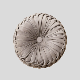 Plexa Round Throw Pillow – Velvet Pleated Decorative Cushion Gray 16x16 Couch Bedroom Living Room